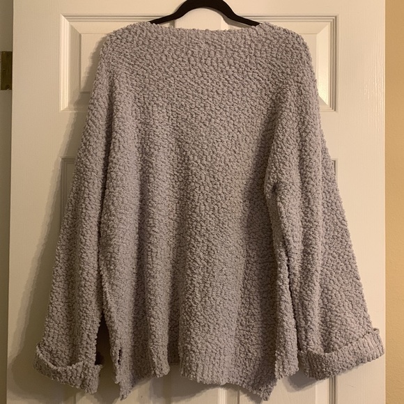 Gray Sherpa V Neck Sweater - Picture 5 of 7